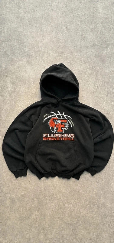 Sweat Hoodie Vintage Flushing Basketball – Noir
