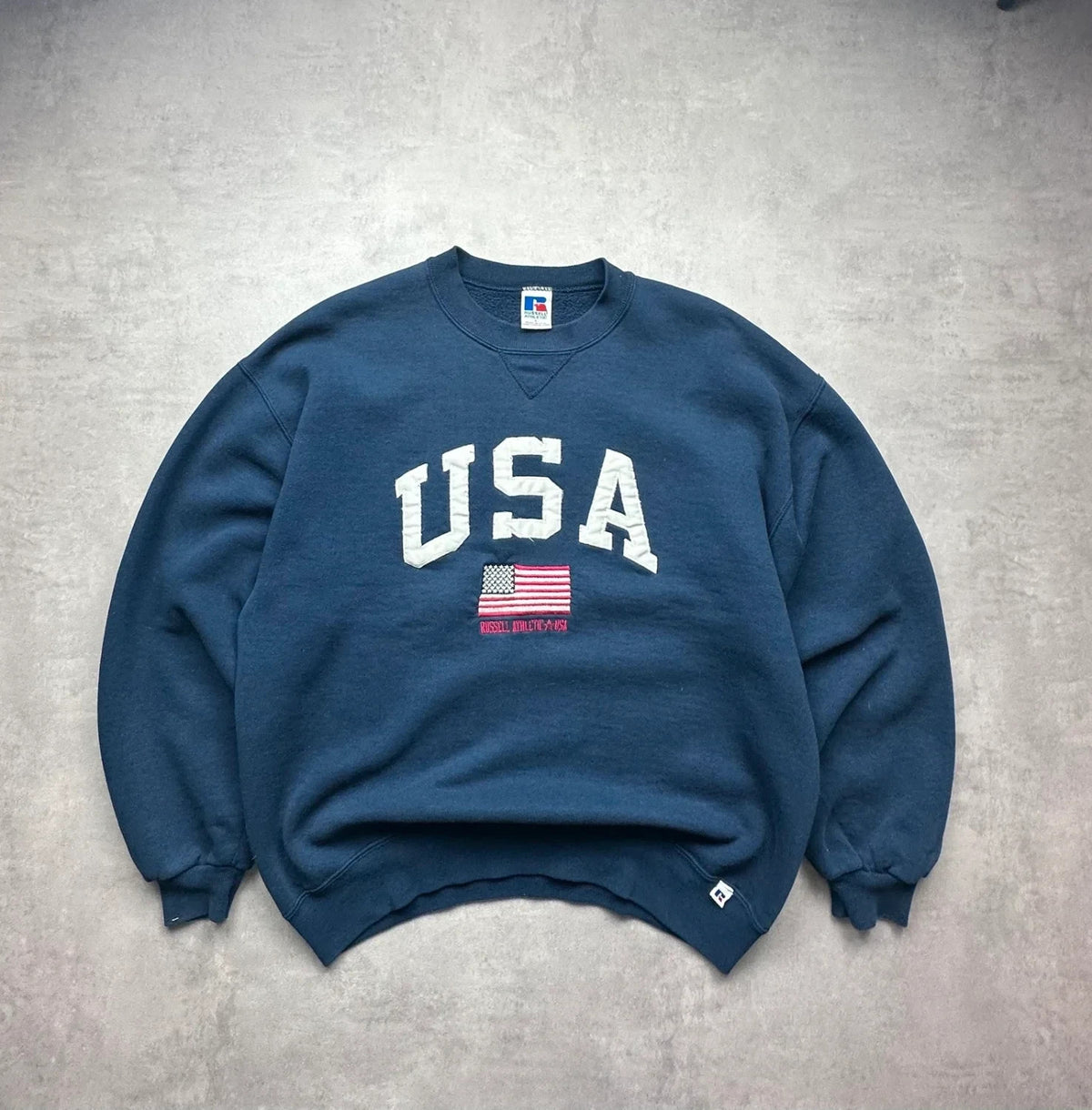 Sweat Russell Athletic Vintage American Flag USA Navy