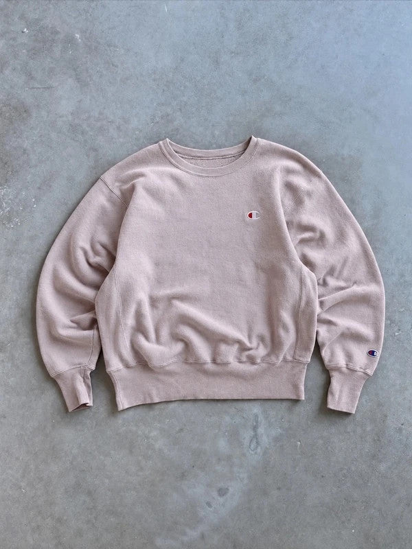 Sweat Champion Vintage – Logo Brodé – Rose Poudré Minimaliste