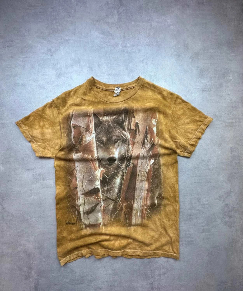 Tee Shirt Vintage Wolf Forest Graphic Moutarde – Animal Print 90s Y2K