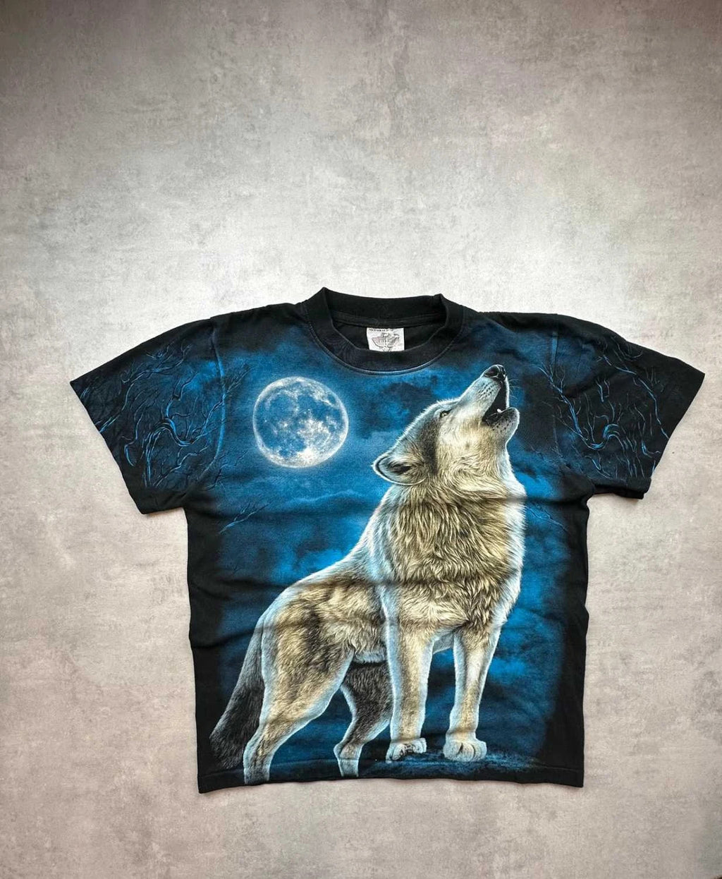 Tee Shirt Vintage Wolf Full Moon – Noir & Bleu – Y2K