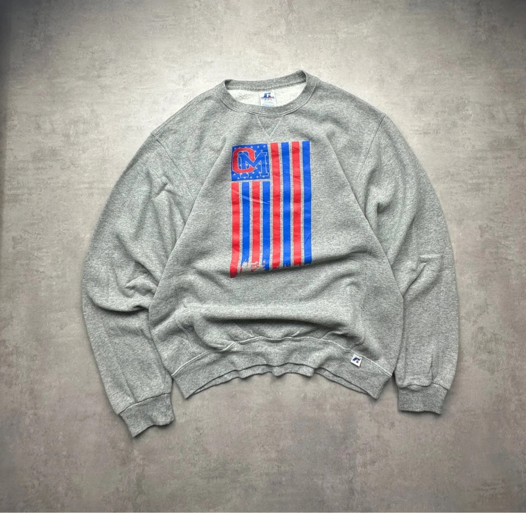 Sweat Russell Athletic Vintage OM American Flag Gris