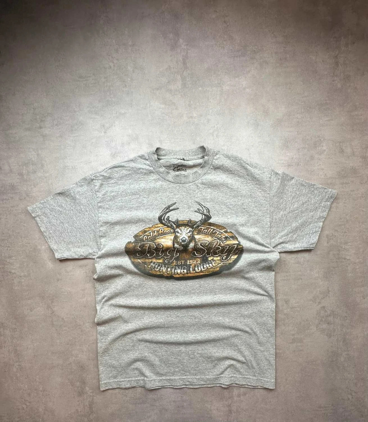 T-Shirt Vintage Animals Print Cerf Gris