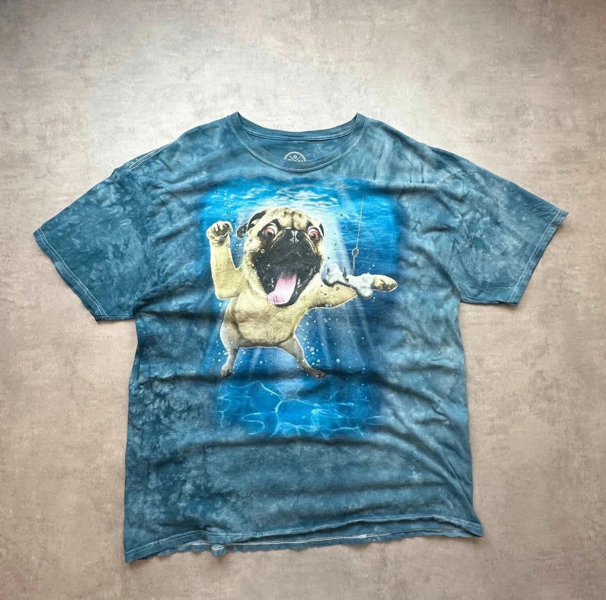 Tee Shirt Vintage Animals Print Crazy Dog Tie & Dye Bleu – Graphic Print Y2K