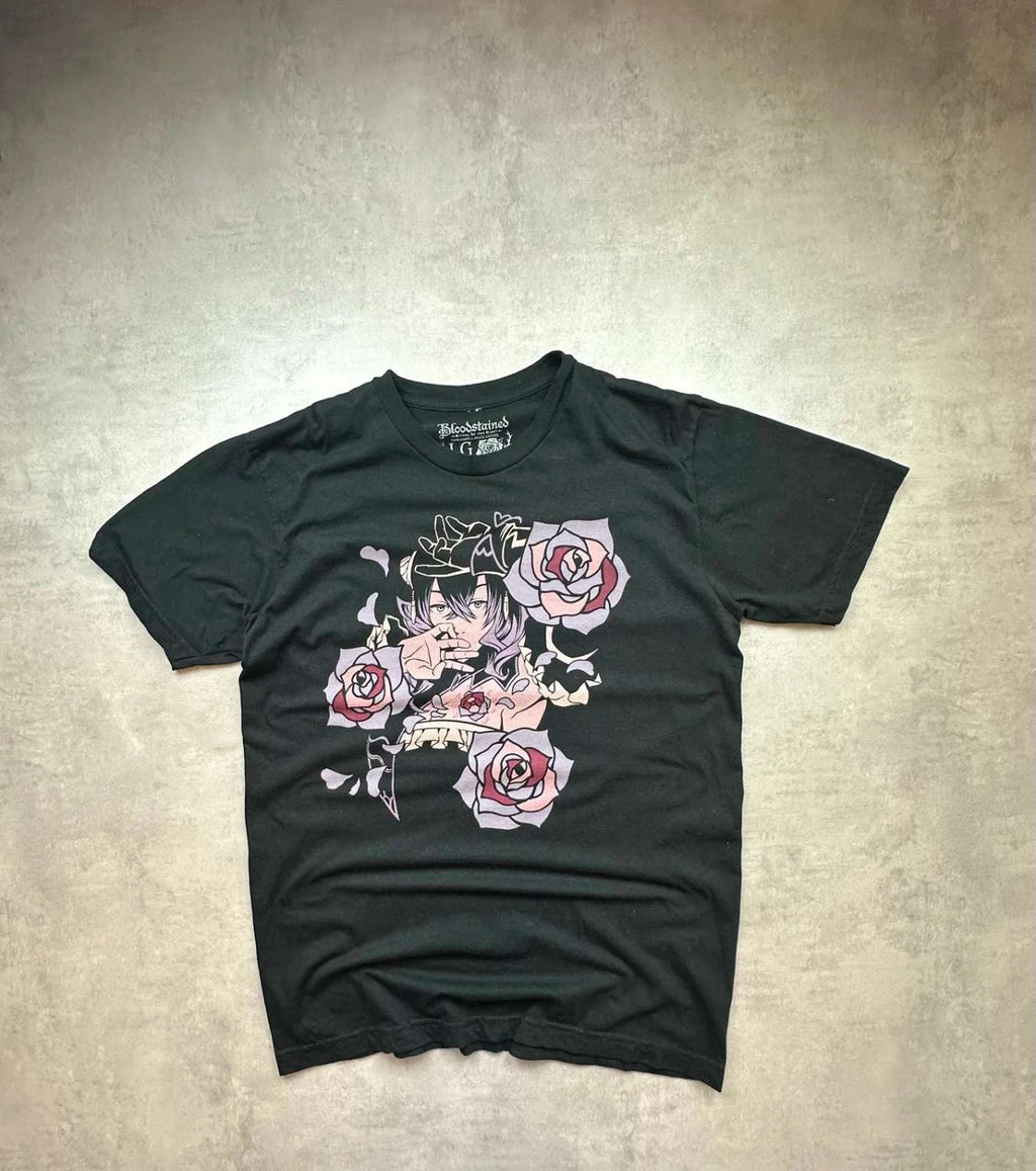 T-Shirt Vintage Bloodstained Anime Roses Noir – Graphic Tee