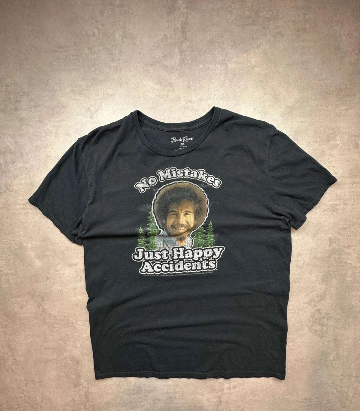 T-Shirt Vintage Bob Ross « No Mistakes Just Happy Accidents » Noir