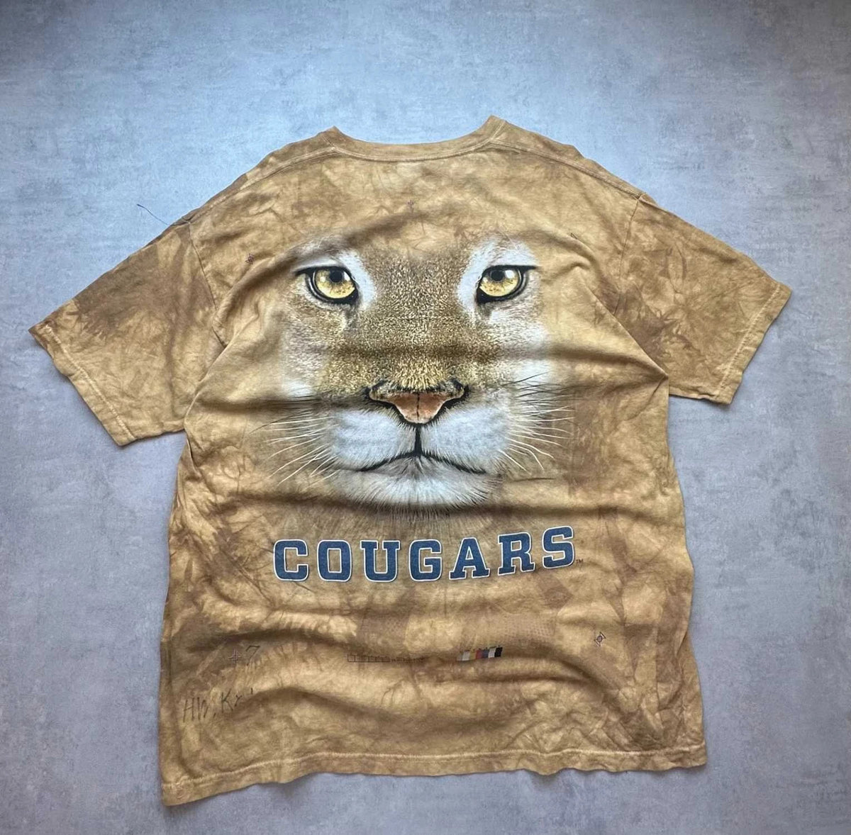 T-Shirt Vintage Animals Print Cougar Tie-Dye Marron