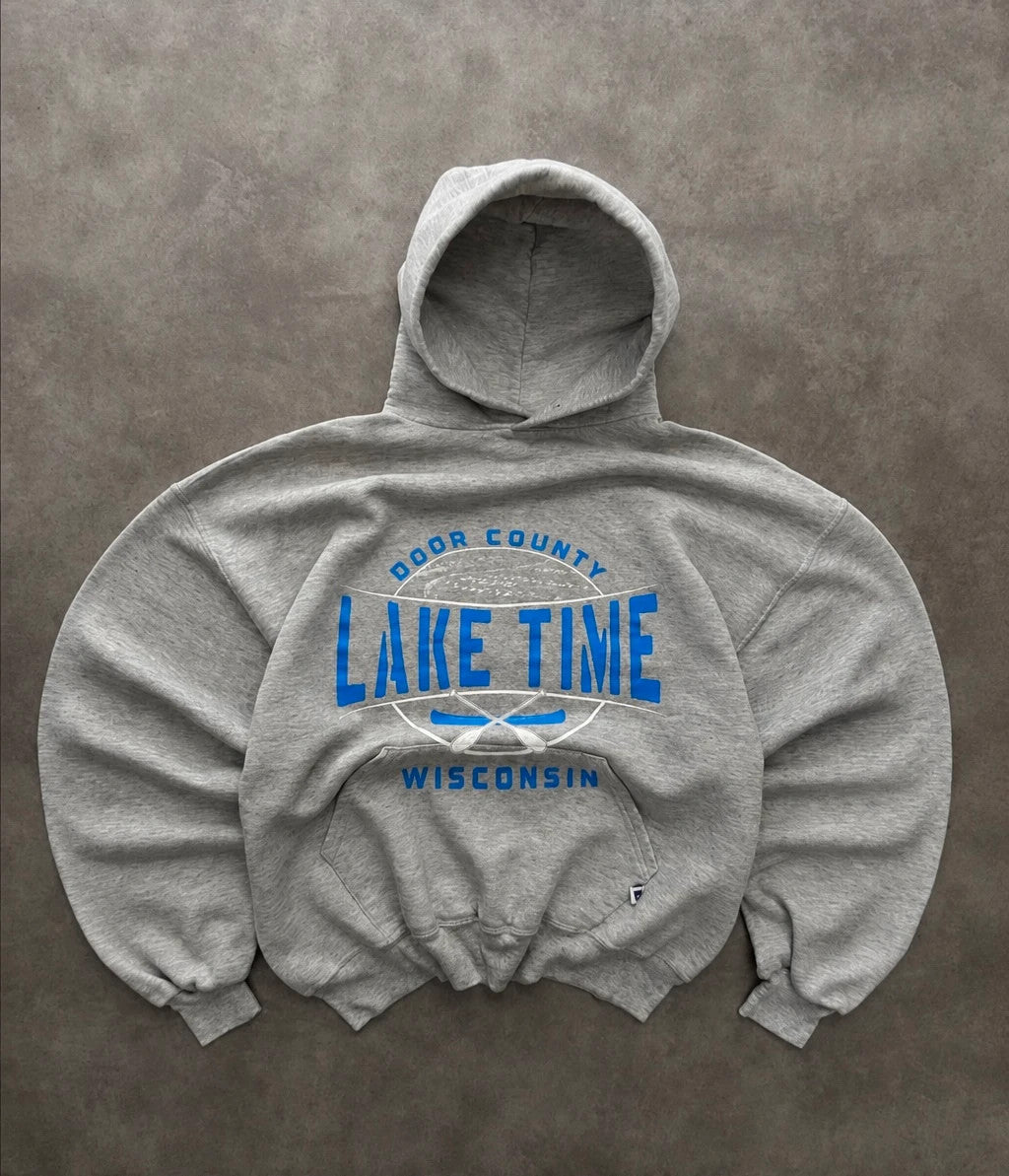 Hoodie Vintage Door County Lake Time Wisconsin – Gris