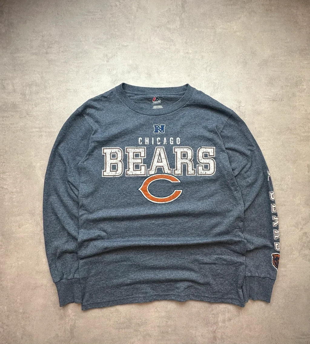 Tee-Shirt Longsleeve Majestic Vintage Chicago Bears Gris