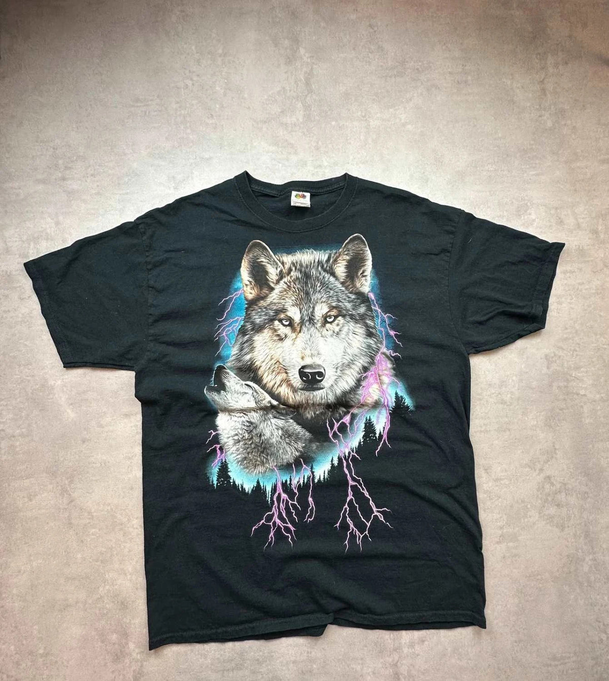 Tee Shirt Vintage Wolf Lightning Graphic Noir – Animal Print USA