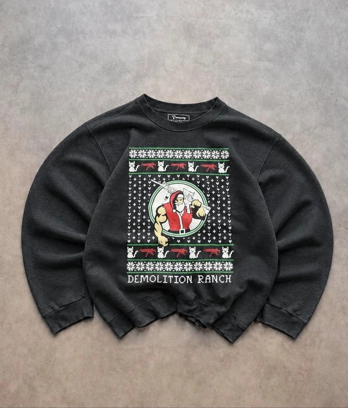 Sweat Crewneck Vintage Demolition Ranch Noël – Noir
