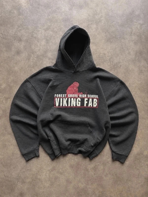 Sweat Hoodie Vintage Forest Grove High School Viking Fab – Gris Y2K