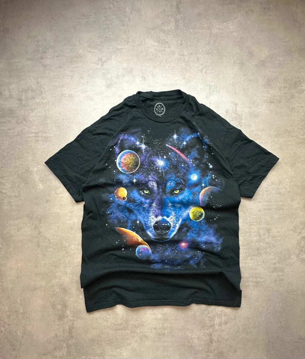T-Shirt Vintage Galaxy Wolf Noir