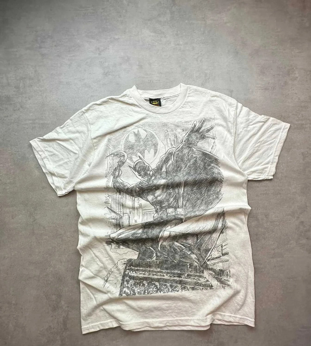 T-Shirt Vintage Batman Graphic Print Blanc