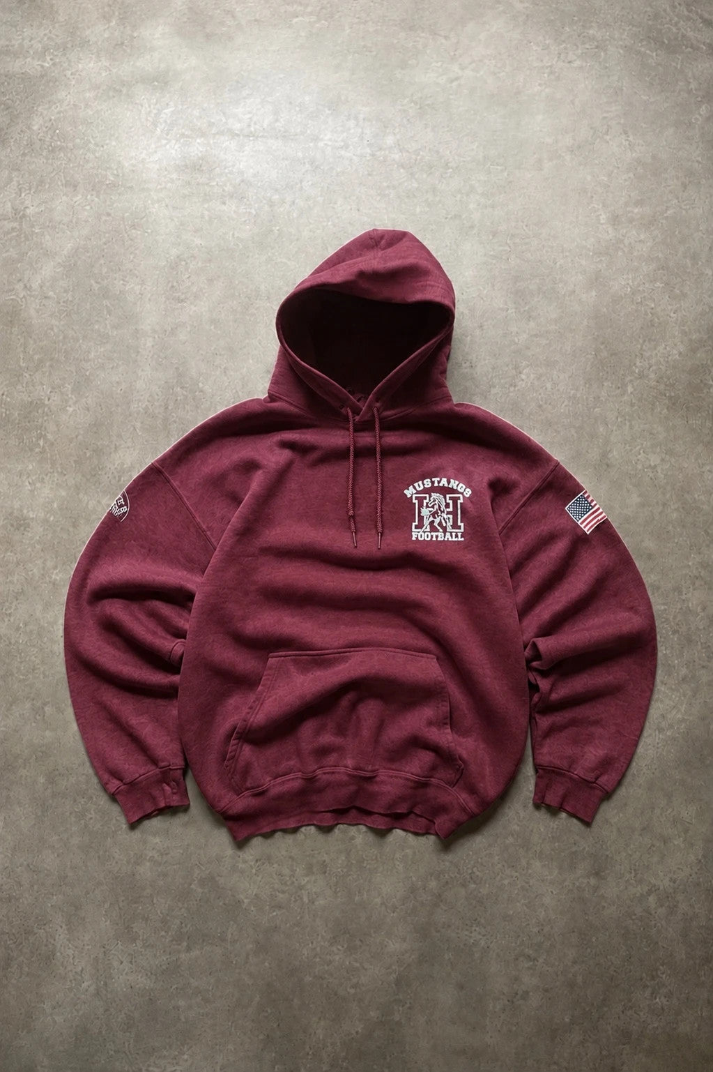 Hoodie Vintage Mustang Football USA – Bordeaux – Print Recto/Verso