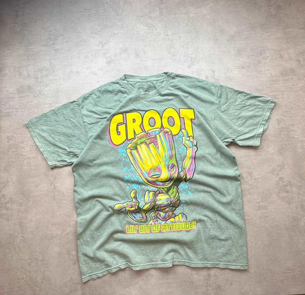 Tee Shirt Marvel Vintage Groot Guardians of the Galaxy Vert d’Eau – Graphic Print Y2K