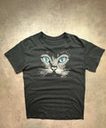 Tee-shirt Vintage Cats Print Blue Eyes Noir