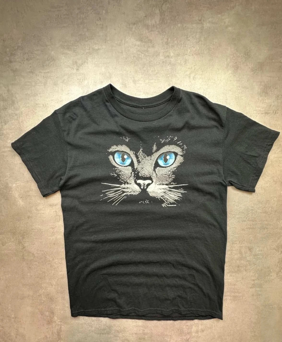Tee-shirt Vintage Cats Print Blue Eyes Noir