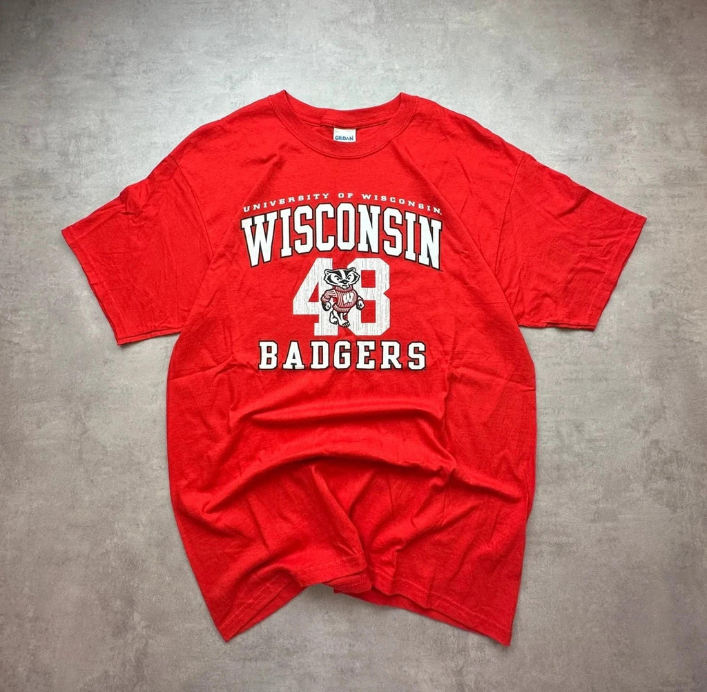 Tee Shirt Vintage Wisconsin Badgers #48 Rouge – Université USA
