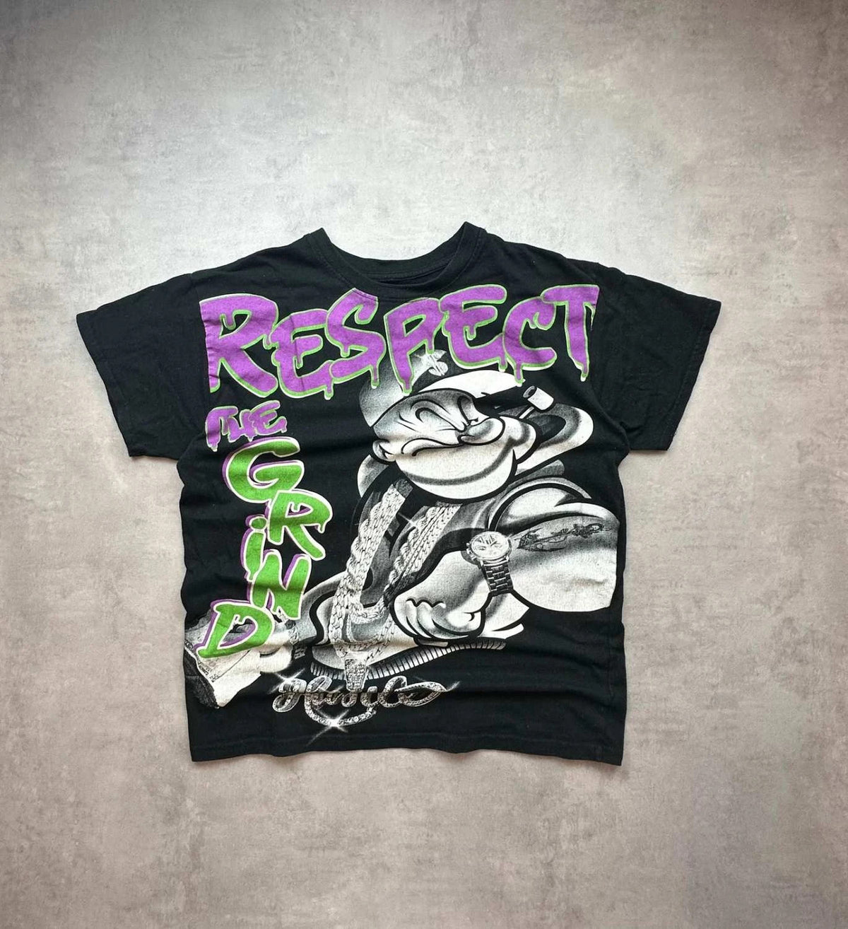 T-Shirt Vintage Popeye “Respect The Grind” Noir