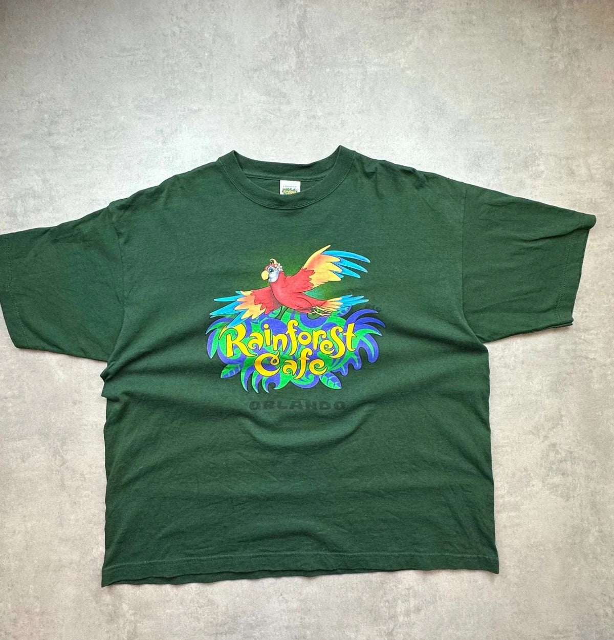 Tee-shirt Vintage Rainforest Cafe Orlando Vert 100% Coton