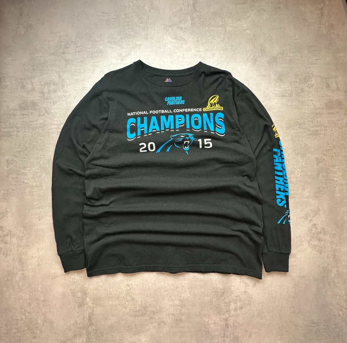 Tee-Shirt Vintage Majestic NFL Carolina Panthers 2015 Champions Noir