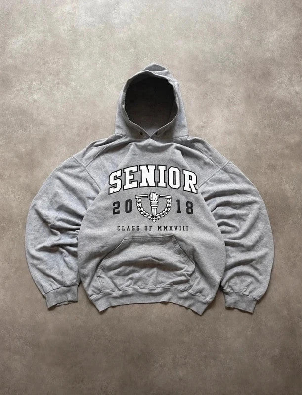 Sweat Hoodie Vintage Senior Class of 2018 – Gris