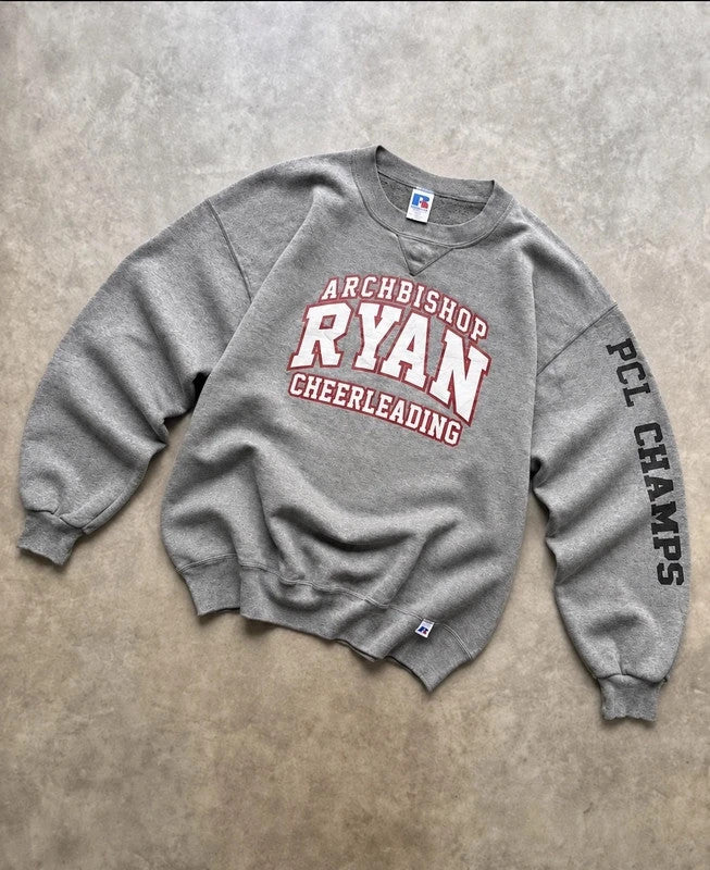 Sweat Crewneck Vintage Russell Athletic Archbishop Ryan Cheerleading – Gris