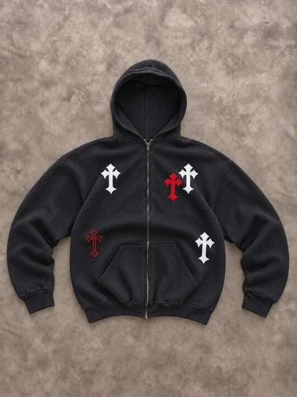 Sweat Zippé Russell Athletic Vintage Custom Cross – Noir Y2K