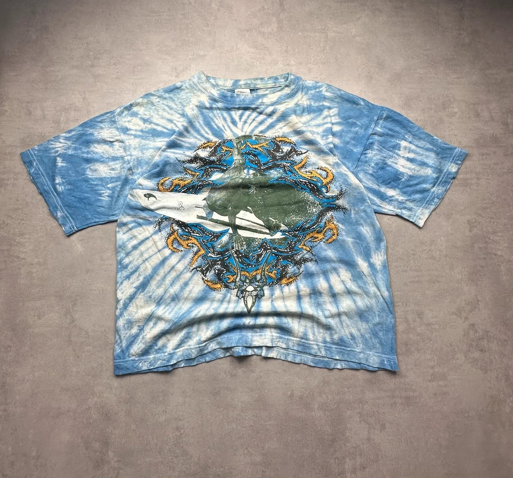 Tee-shirt Vintage Tie-Dye Bleu Surfeur 100% Coton