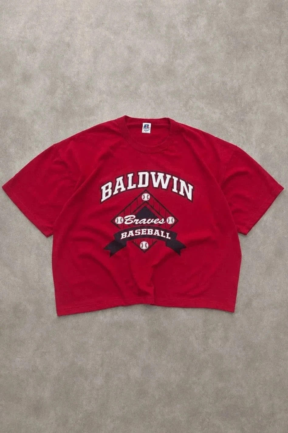 Tee Shirt Russell Athletic Vintage Baldwin Braves Baseball Rouge
