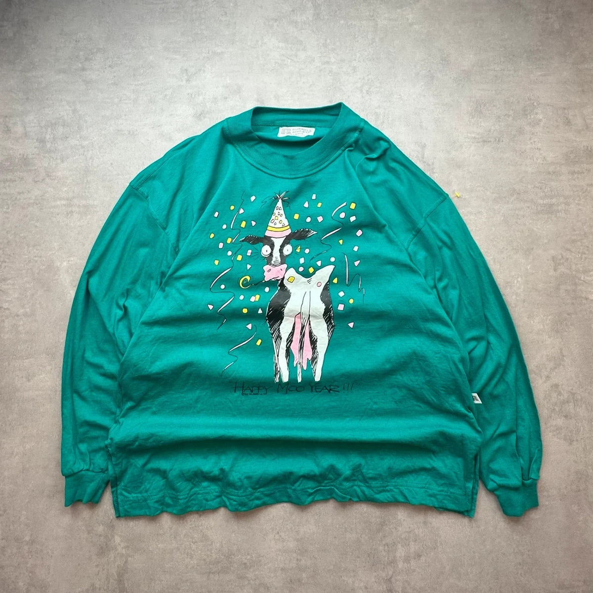 Sweatshirt Russell Athletic Vintage Happy Moo Year Vache Vert