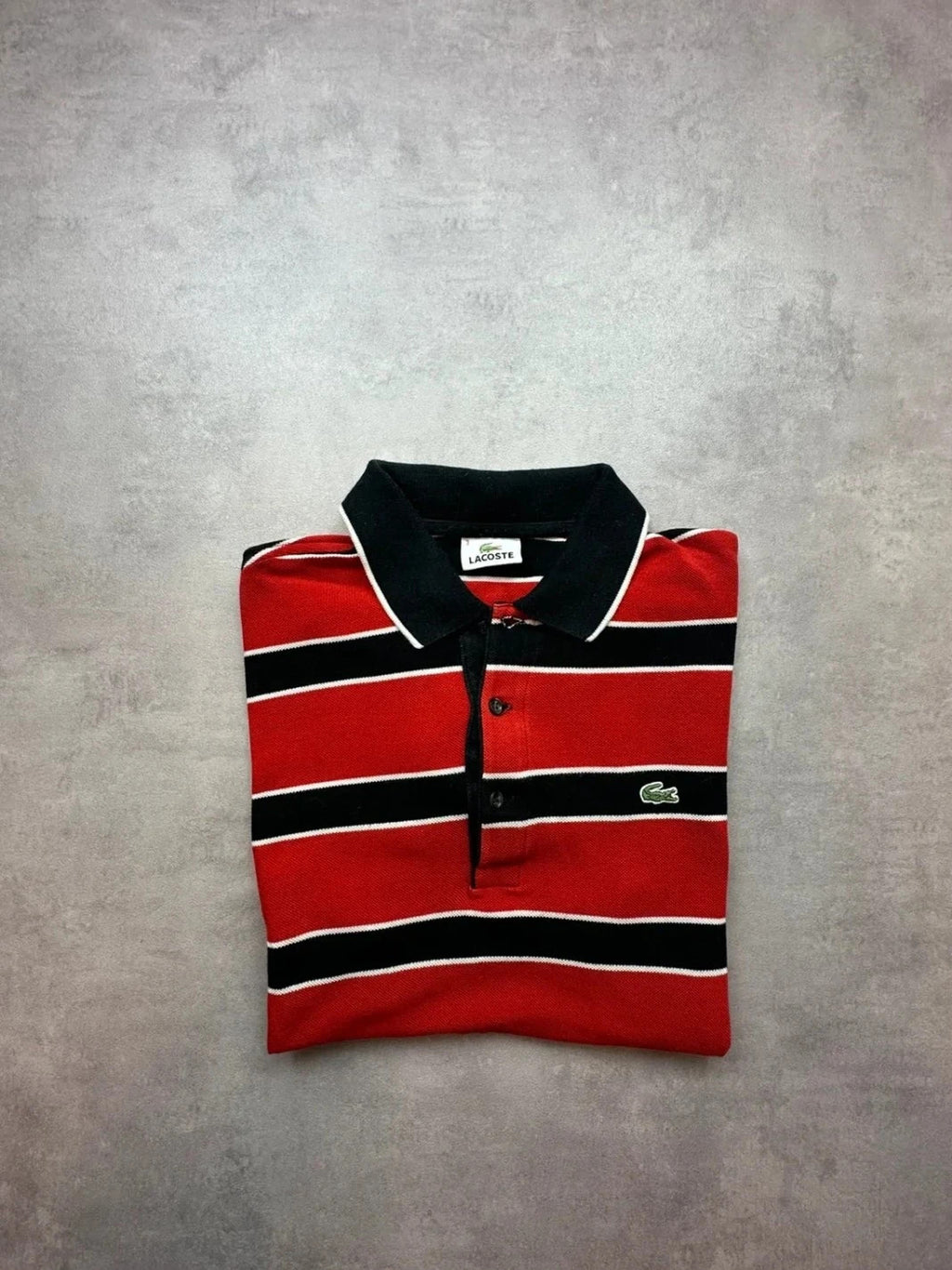 Polo Lacoste Vintage Rayé Rouge Noir