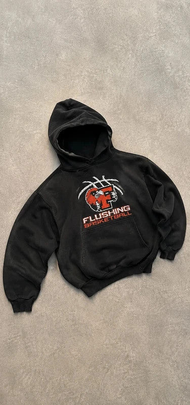 Sweat Hoodie Vintage Flushing Basketball – Noir