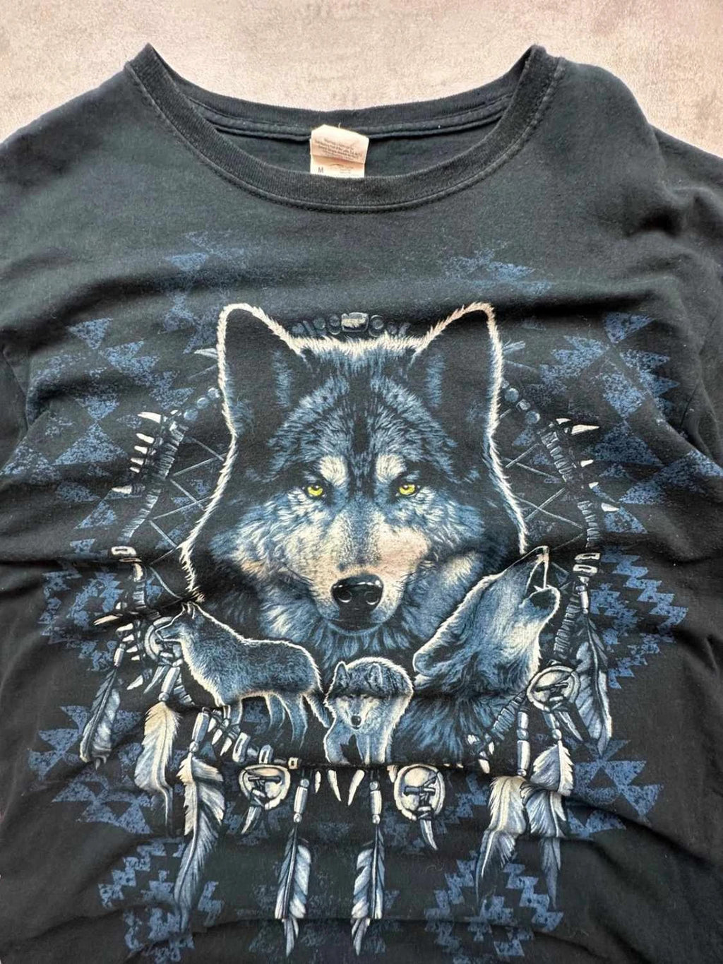 Tee Shirt Vintage Wolf Dreamcatcher Noir – Graphic Animal Print Y2K