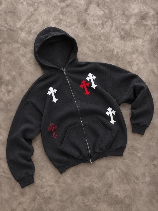 Sweat Zippé Russell Athletic Vintage Custom Cross – Noir Y2K