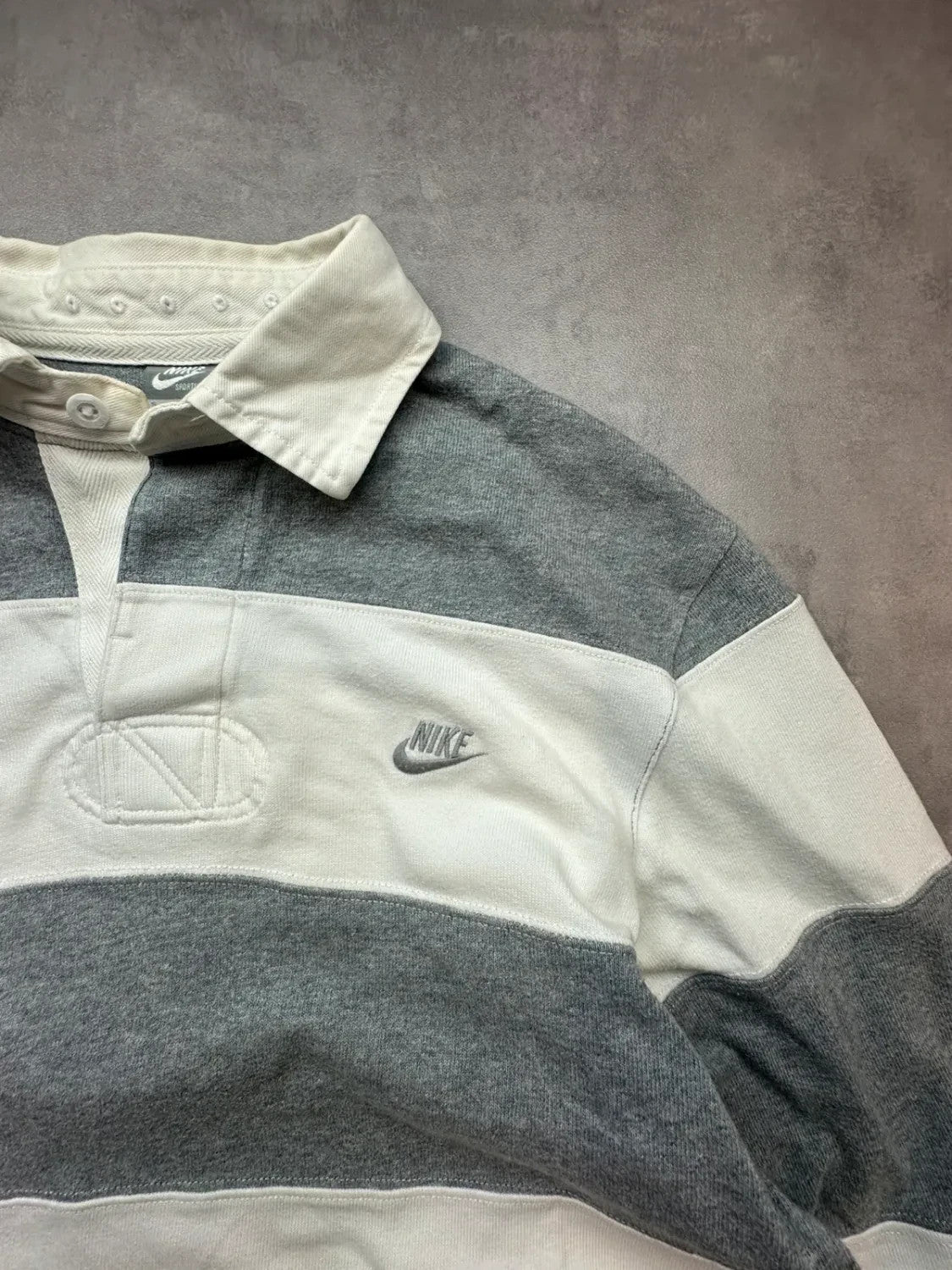 Polo Nike Vintage Manches Longues Rayé Gris & Blanc