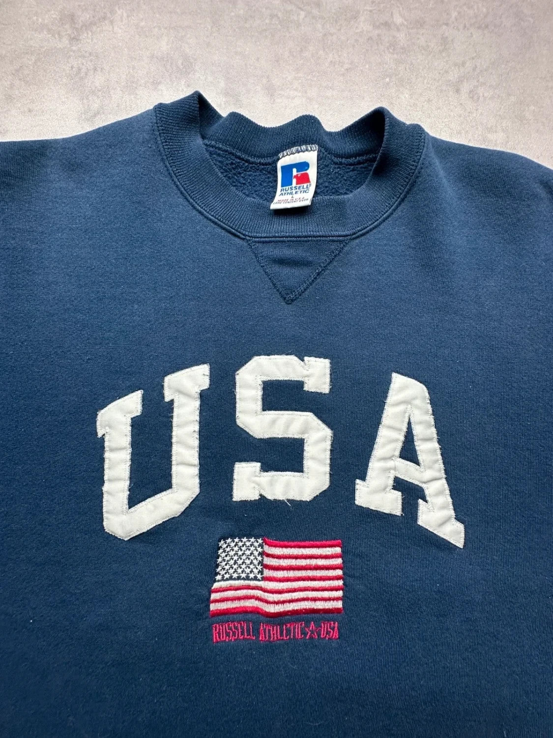 Sweat Russell Athletic Vintage American Flag USA Navy