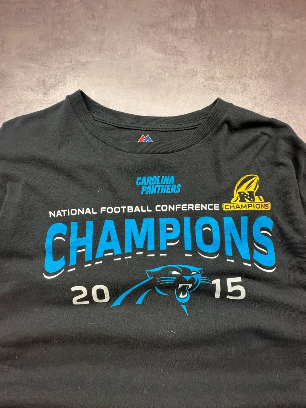 Tee-Shirt Vintage Majestic NFL Carolina Panthers 2015 Champions Noir