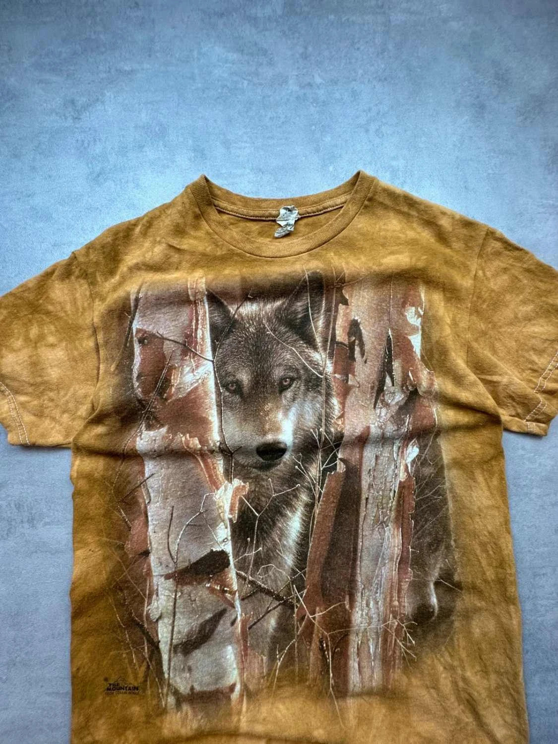 Tee Shirt Vintage Wolf Forest Graphic Moutarde – Animal Print 90s Y2K