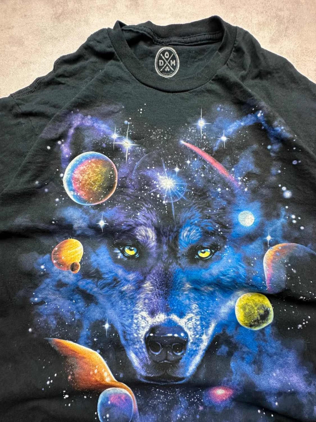 T-Shirt Vintage Galaxy Wolf Noir
