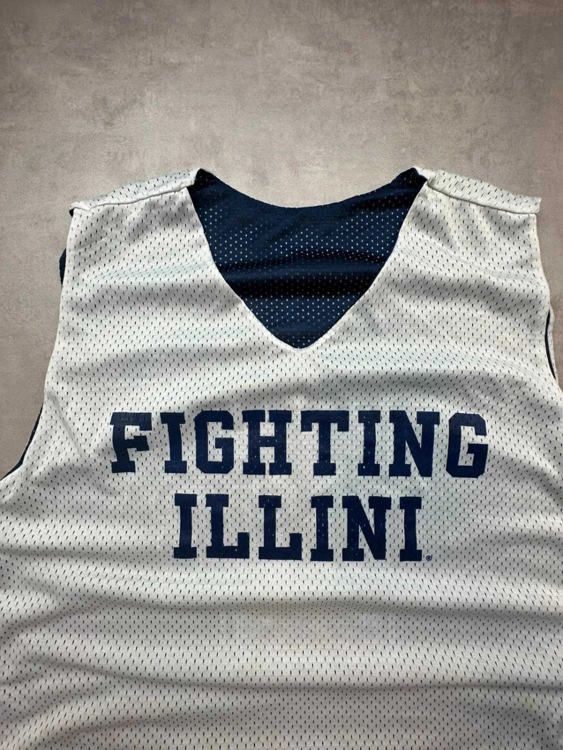 Maillot Basketball Vintage Illinois Fighting Illini – Training Réversible – Blanc & Navy