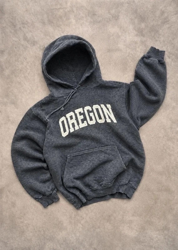 Sweat Hoodie Vintage Oregon – Gris Anthracite
