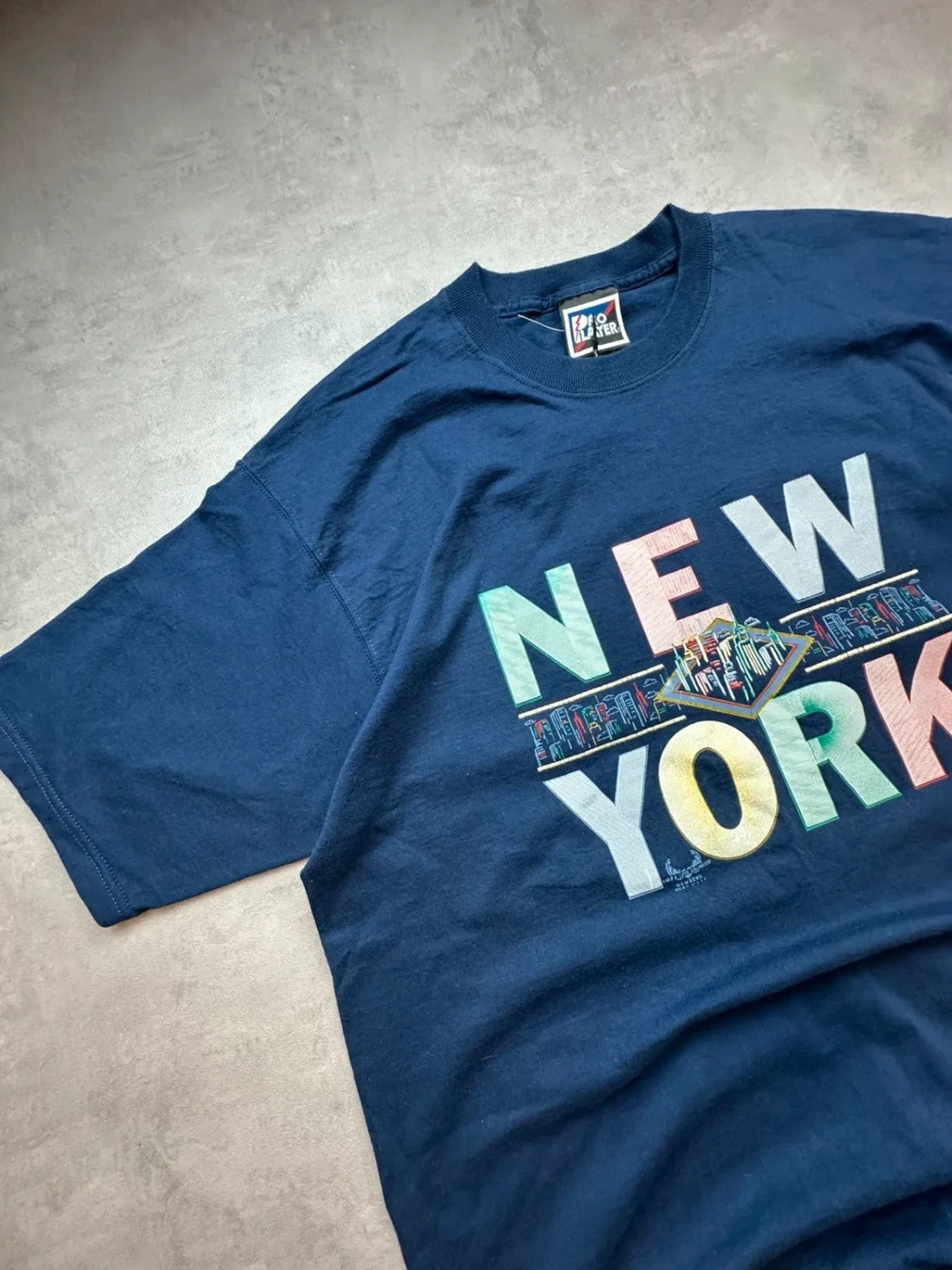 T-Shirt Vintage New York 100% Coton Graphic Building – Navy