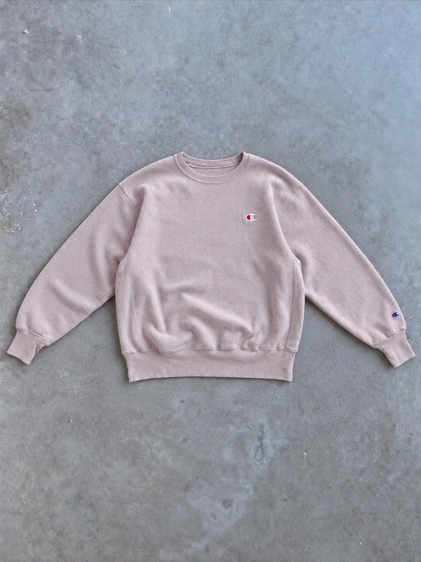 Sweat Champion Vintage – Logo Brodé – Rose Poudré Minimaliste