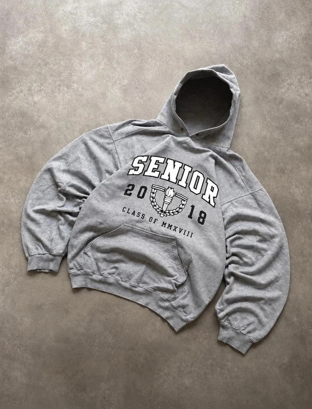 Sweat Hoodie Vintage Senior Class of 2018 – Gris