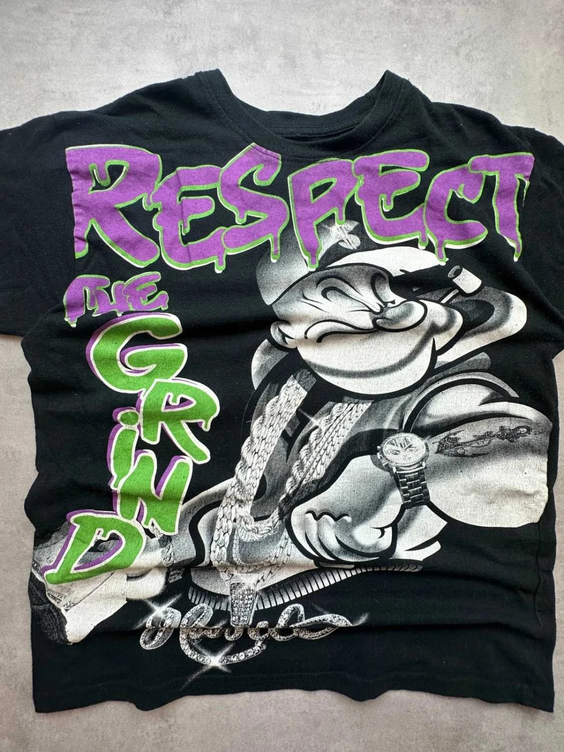 T-Shirt Vintage Popeye “Respect The Grind” Noir