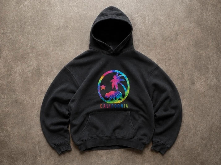 Hoodie Vintage California Palm Trees – Noir Multicolore