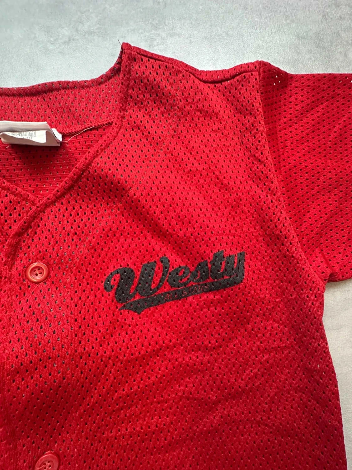 Maillot Baseball Vintage Westy #6 Rouge – Jersey Mesh USA Y2K