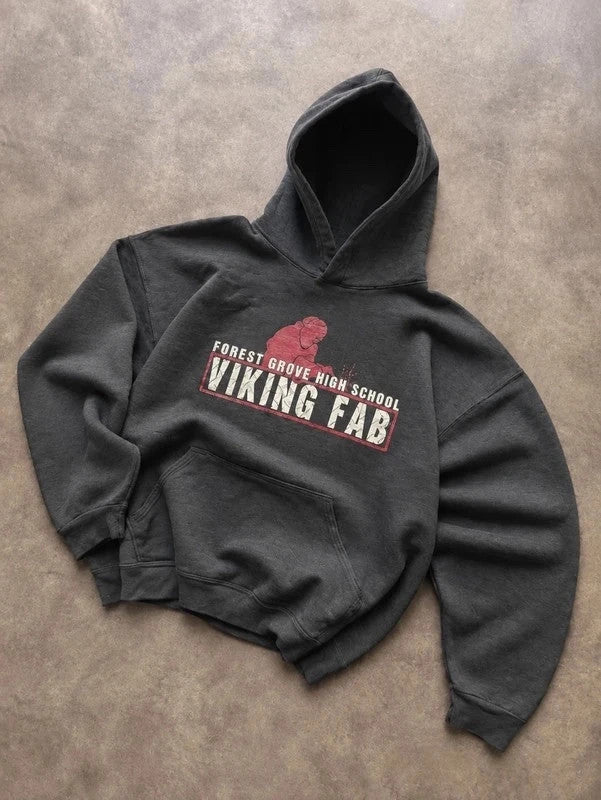 Sweat Hoodie Vintage Forest Grove High School Viking Fab – Gris Y2K